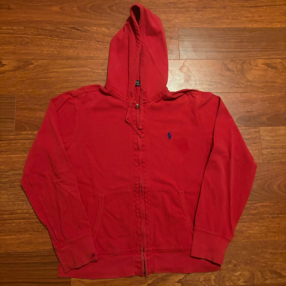 Polo Ralph Lauren Mens Full Zip Hoodie Size Large Red Pony Logo Sweatshirt